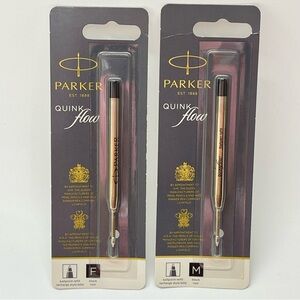 Parker Quink Flow Ballpoint Pen Refill Fine Point Tip Black Ink Lot Of 2 New